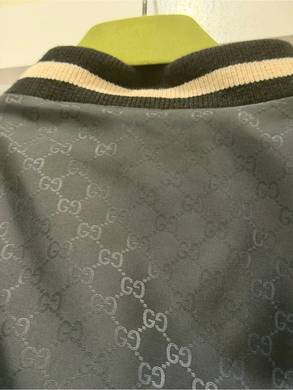 Gucci Reversible Black Bomber Jacket with Cream Stripe Trim